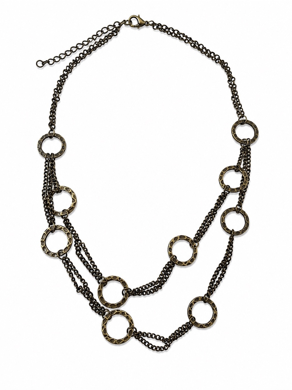 Bronze Tone Multi-Chain Hammered Circle Statement Necklace | Layered Boho Neckla